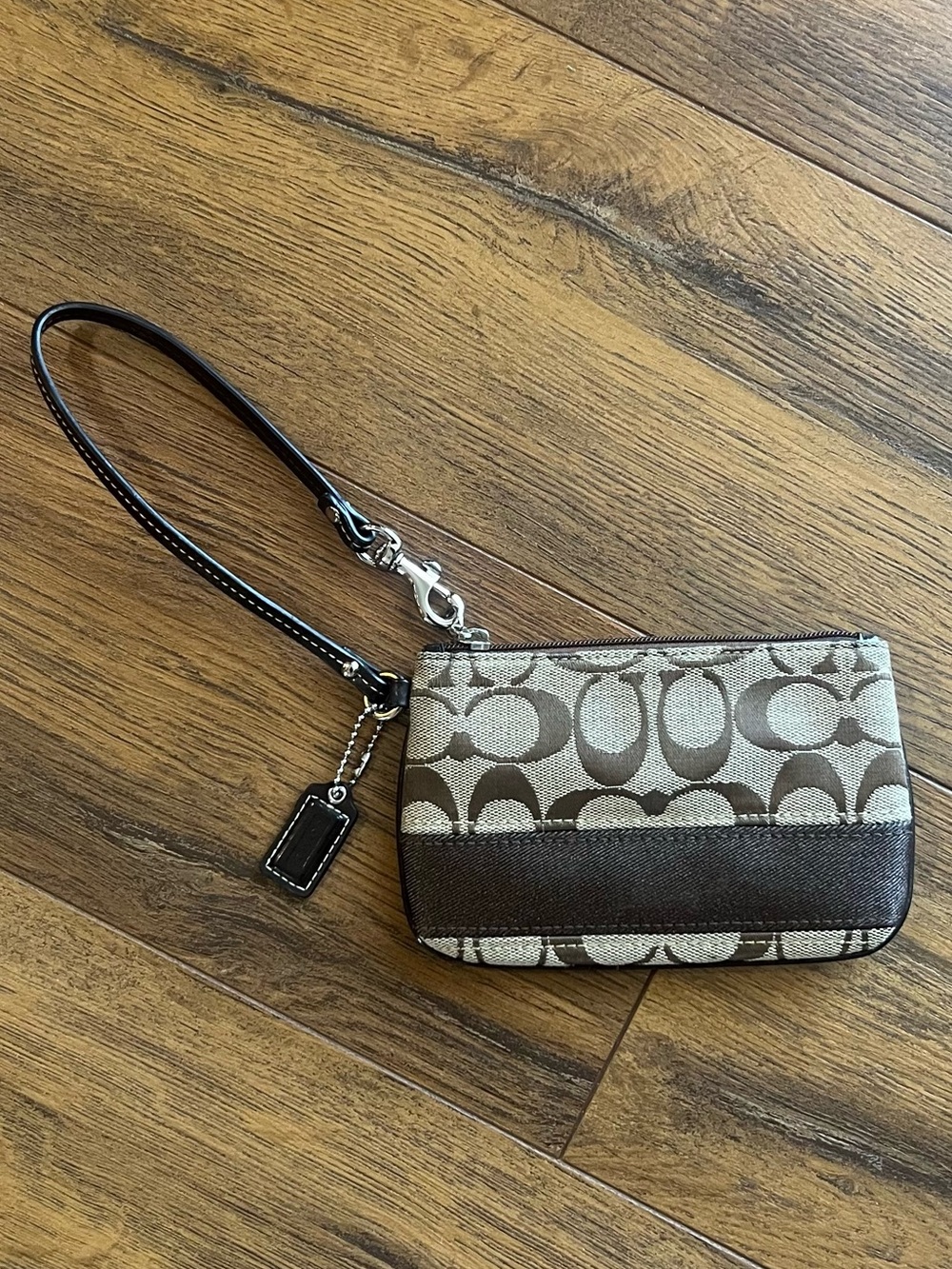 Brown Canvas & Leather Coach Wristlet/Clutch